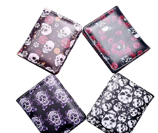 Gothic Skull Print Bifold PVC Wallet