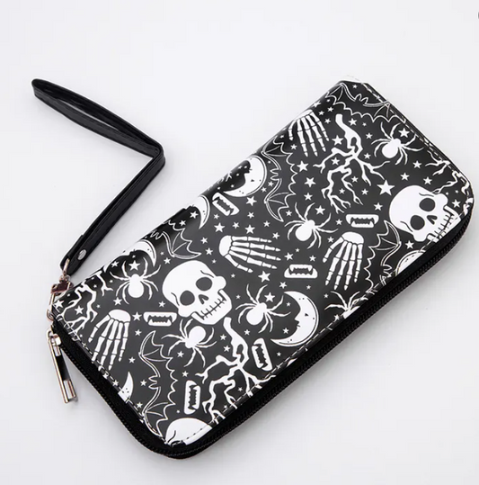 Gothic Skull Print Clutch PVC Wallet