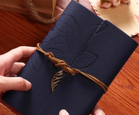 Plant Leather Paper Retro Notebook (Blue) - Small