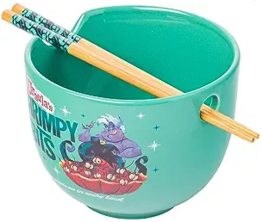 DISNEY VILLAINS - Ursula's Shrimp Bits Ceramic Bowl with chopticks 20 Oz/591mL
