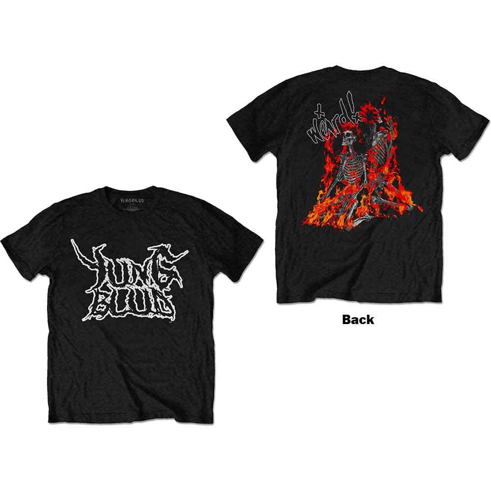 YUNG BLUD - Yungblud Unisex T-Shirt: Weird Flaming Skeletons (Black) (Back Print)