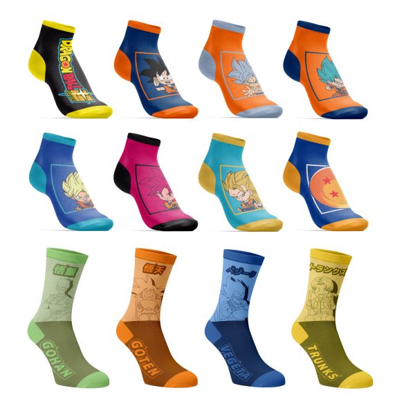 DRAGONBALL Z - 12 DAYS SOCKS - 8 Pairs ankle socks + 4 pairs crew socks