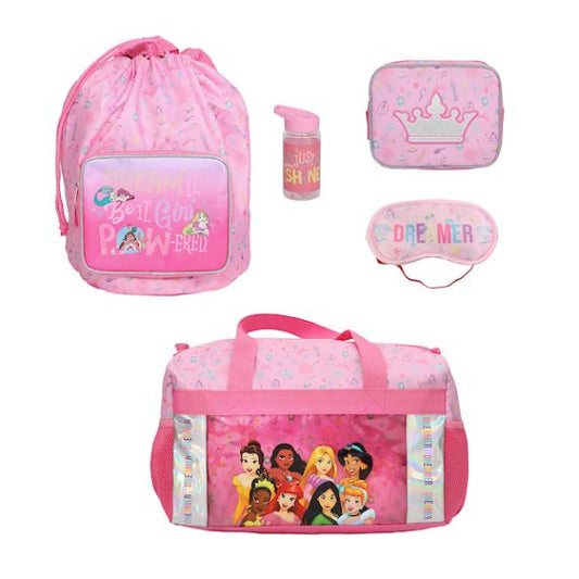 DISNEY - 5 Pc Duffle Bag Set – Duffle Bag, Water Bottle, Drawstring Backpack, Sleep Mask, and Utility Bag