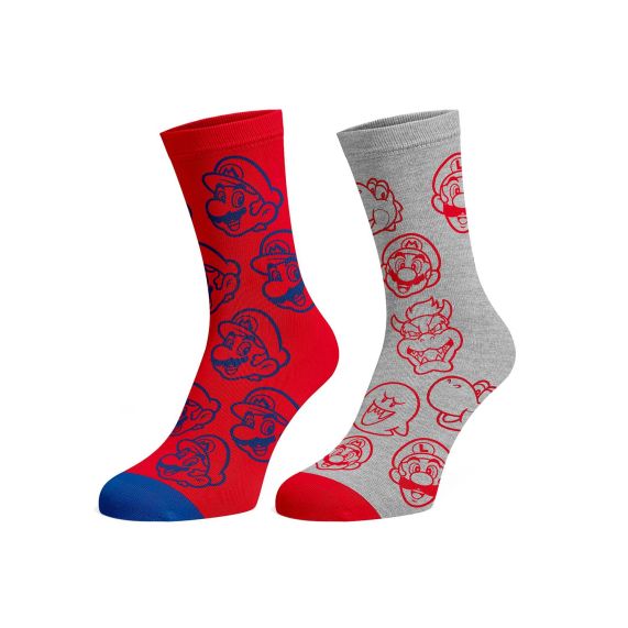 Super Mario Bros Collage Characters 2 Pack Crew Socks