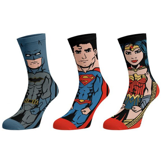 DC Comics Batman Superman Wonder Woman 3 Pack Animigos Crew Socks