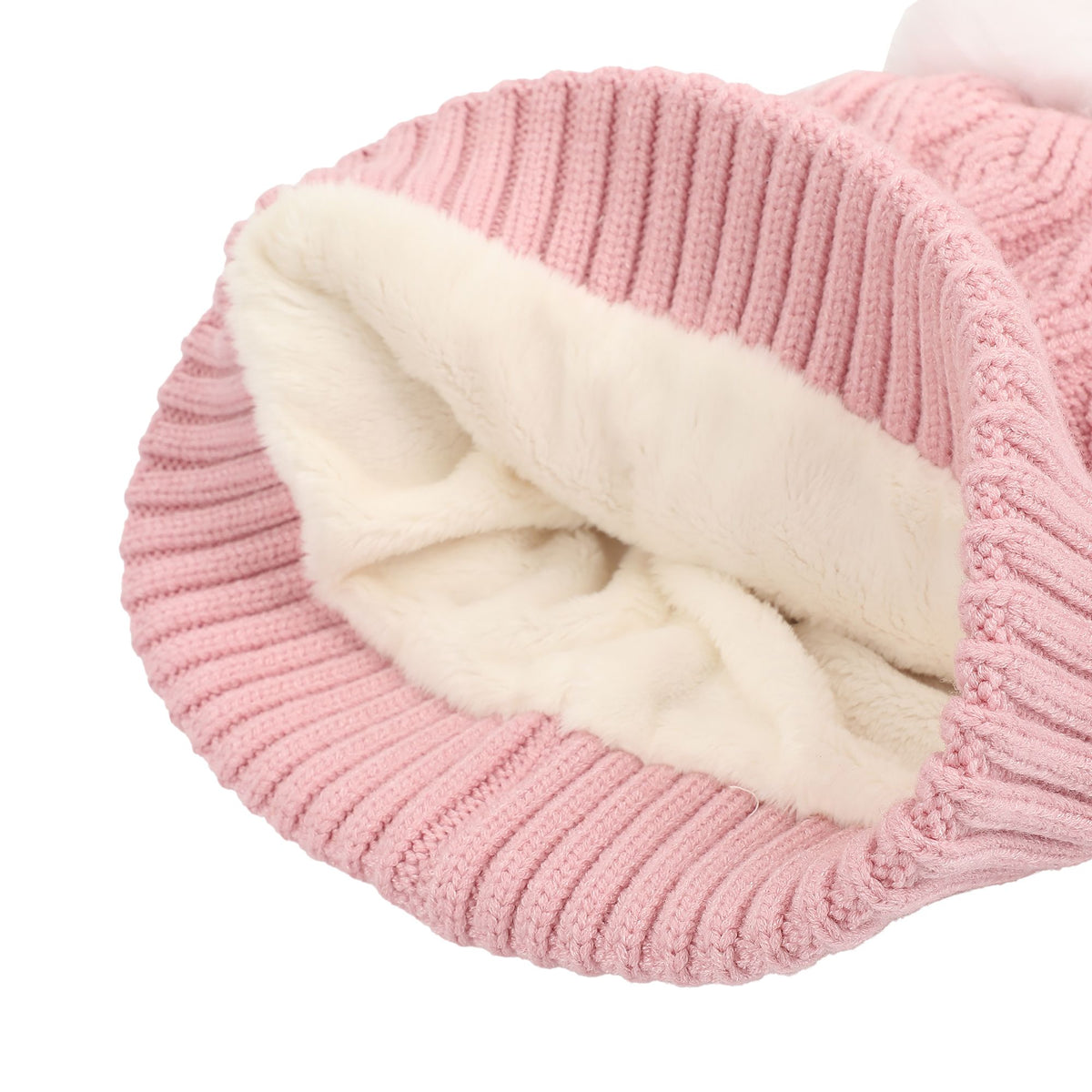 HELLO KITTY - Pink Textured Knit Beanie With Fur Pom