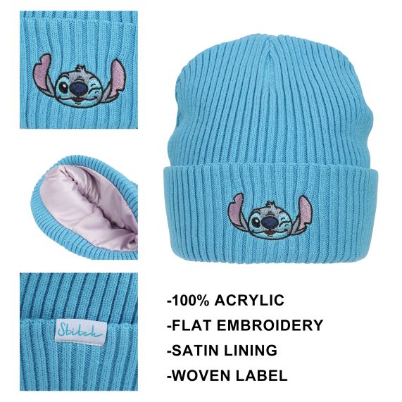 LILO & STITCH - Embroidery Knit Cuff Beanie with Satin Lining