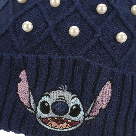 LILO & STITCH - Stitch Blue Fuzzy Pom Beanie With White Spots Satin Lining
