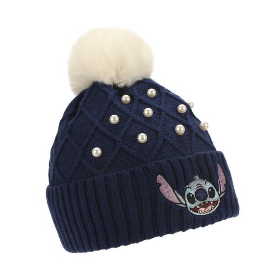 LILO & STITCH - Stitch Blue Fuzzy Pom Beanie With White Spots Satin Lining