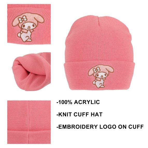 HELLO KITTY - My Melody Pink Embroided Cuff Beanie