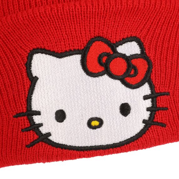 HELLO KITTY - Red Embroided Cuff Beanie
