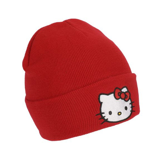 HELLO KITTY - Red Embroided Cuff Beanie