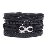 Infinity Beaded Leather Bracelet (black)