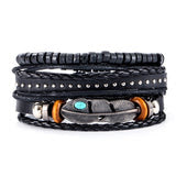 Knitting Beaded Leather Feather Bracelet Small (black)