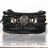 Mandala Beaded Feather Leather Bracelet Colorful (black)